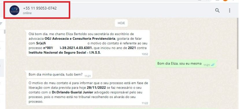 ***IMPORTANTE***

***IMPORTANTE FRAUDE ***
Tivemos conhecimento por meio de Clientes do nosso escritório OGJ ADVOCACIA PREVIDENCIÁRIA que estão recebendo mensagens sobre informações processuais e pedindo para entrar em contato com possíveis pendências!
Informamos que se trata de GOLPE e pedimos para desconsiderar. 
Caso tenhamos alguma informação para repassar serão realizados por meio do nossos Assistentes e nos telefones (11) 94104-1109/2295-0737.
Grato pela atenção e desejamos um bom dia.
www.ogjadvocaciaprevidenciaria.com.br
